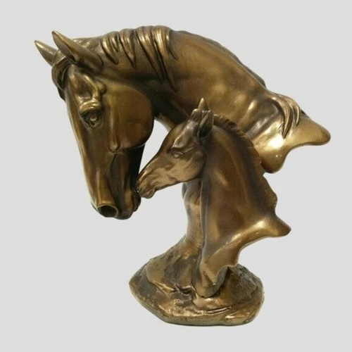 Bronze Color Horse And Foal Head Figurine
