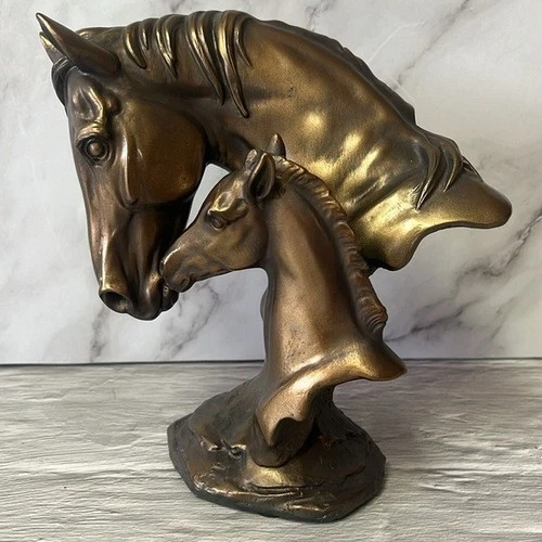 Bronze Color Horse And Foal Head Figurine - photo 2