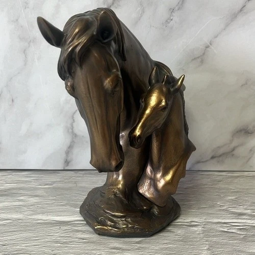 Bronze Color Horse And Foal Head Figurine - photo 3