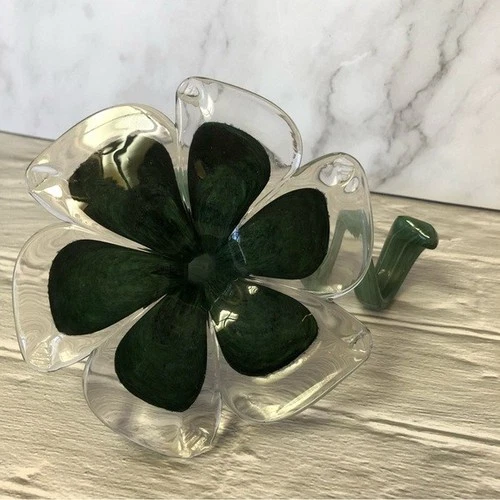 Handmade Art Glass Flower with Twisted Stem Seafoam Green/Clear