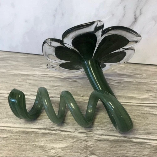 Handmade Art Glass Flower with Twisted Stem Seafoam Green/Clear - photo 3