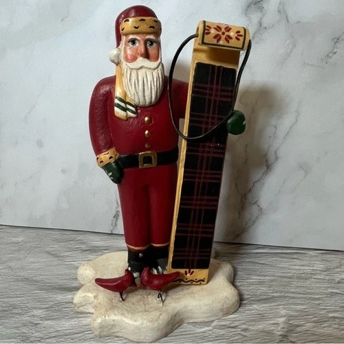 Retired Randy Tate Santa With Toboggan Christmas Figure Signed