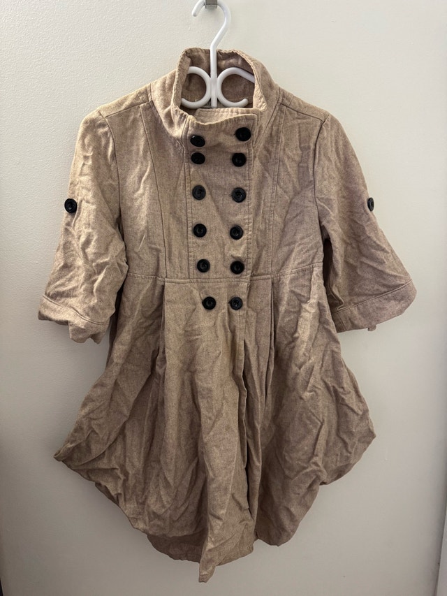 Katie Tan Beige Button Trench Coat (Women’s, Size S)