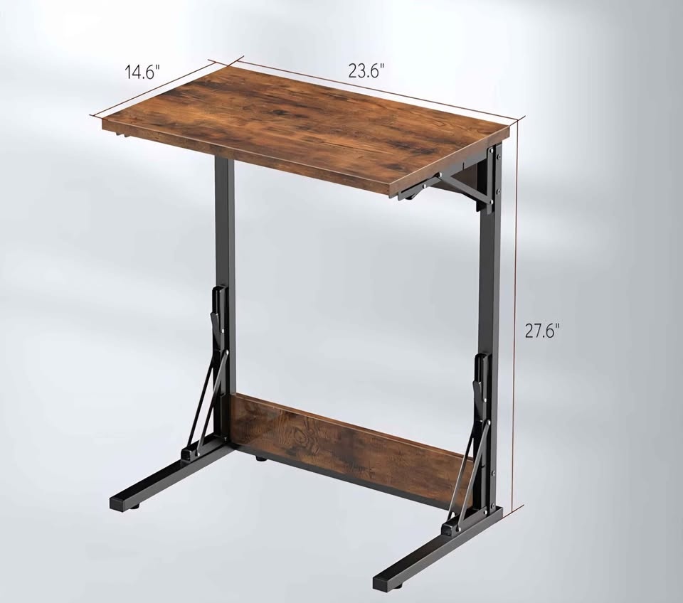 Tatub 24” Folding C-Shaped End Table – Rustic Brown - photo 4