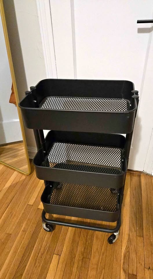 3-Tier Rolling Storage Cart – Black Metal