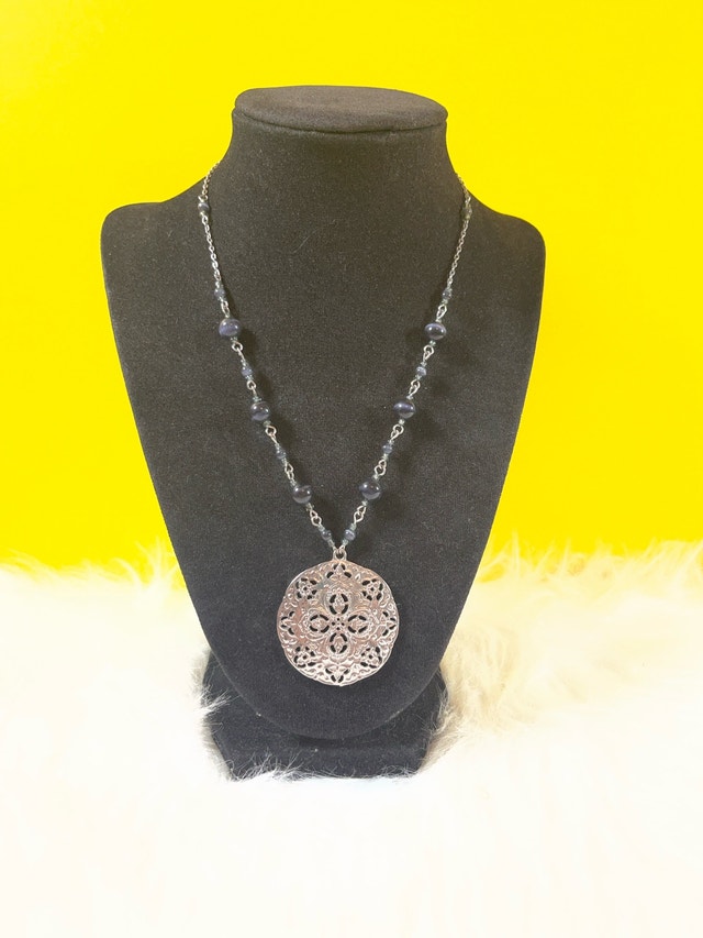 Silver-Tone Filigree Pendant Necklace