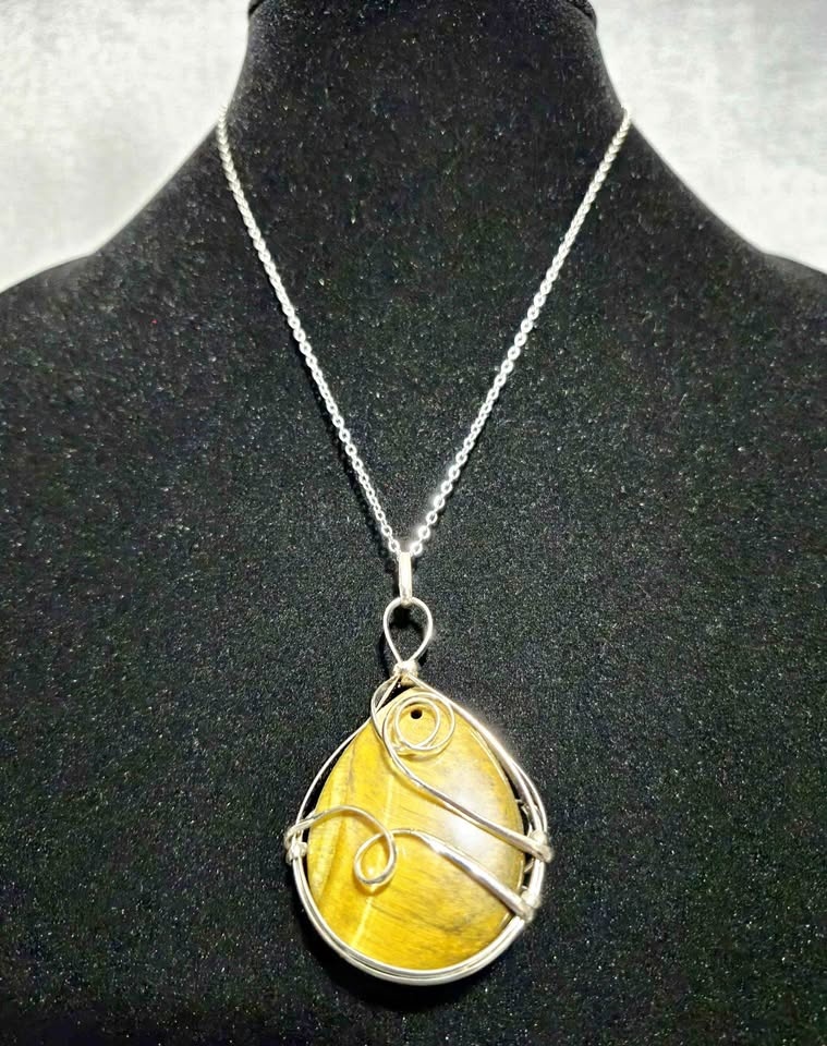 Large Tiger Eye Pendant Necklace $80
