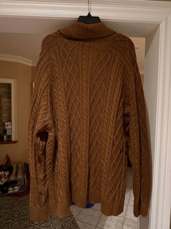 chocolate brown men’s cableNet button up sweater - photo 3