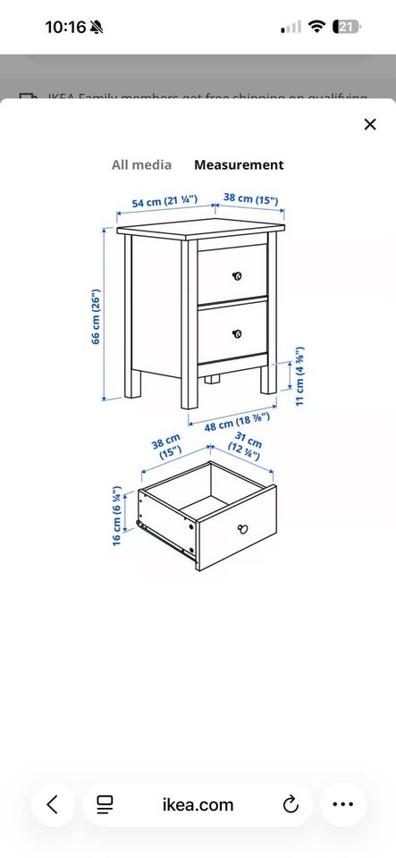 Set of 2 (matching pair) HEMNES - 2 drawer nightstands - photo 5
