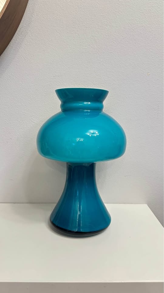 MCM Vintage Glass Mushroom Lamp Shade (Blue/turquoise)