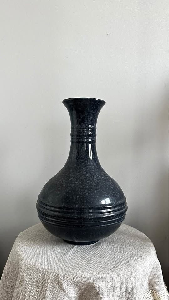 Vintage Black Glazed Ceramic Vase