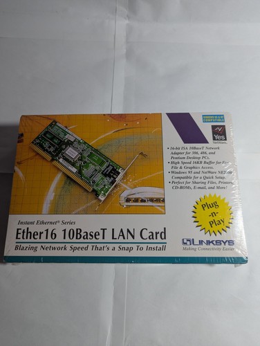 Vintage 1997 Linksys Ether16 LAN Card NEW Sealed