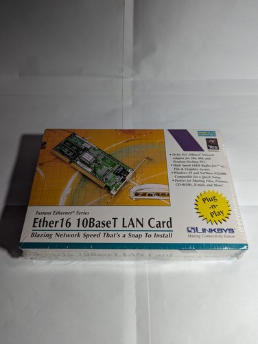 Vintage 1997 Linksys Ether16 LAN Card NEW Sealed - photo 2