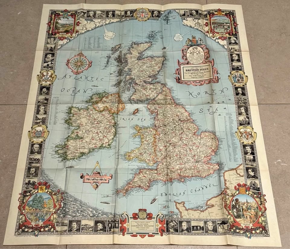Original 1937 British Isles Wall Map