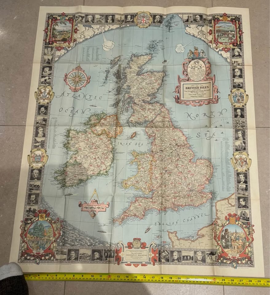 Original 1937 British Isles Wall Map - photo 2