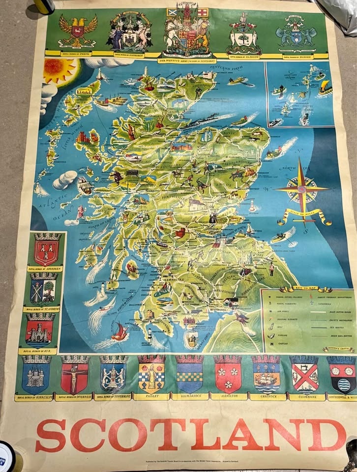 Large Vintage Scotland Map Poster