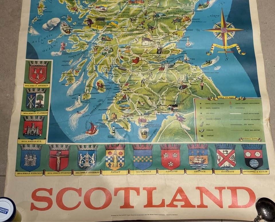 Large Vintage Scotland Map Poster - photo 3