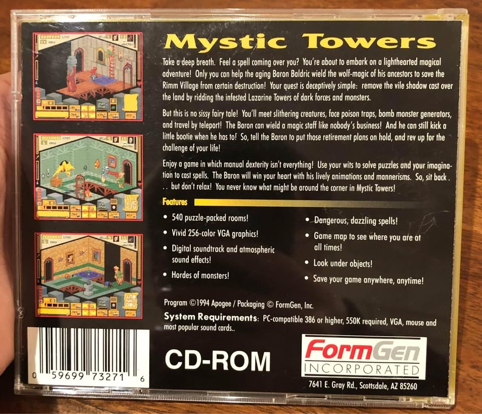 Mystic Towers (PC, DOS, 1994) Rare Apogee Game CD CIB Big Box - photo 2