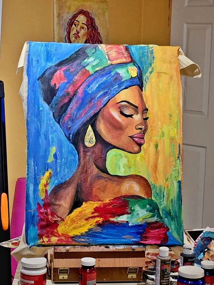 WOMAN ACRYLIC PAINTING on UNSTRETCHED CANVAS