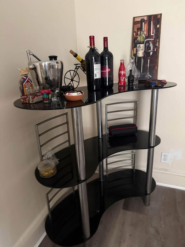 Modern Black & Chrome Bar Table with Shelves - photo 2