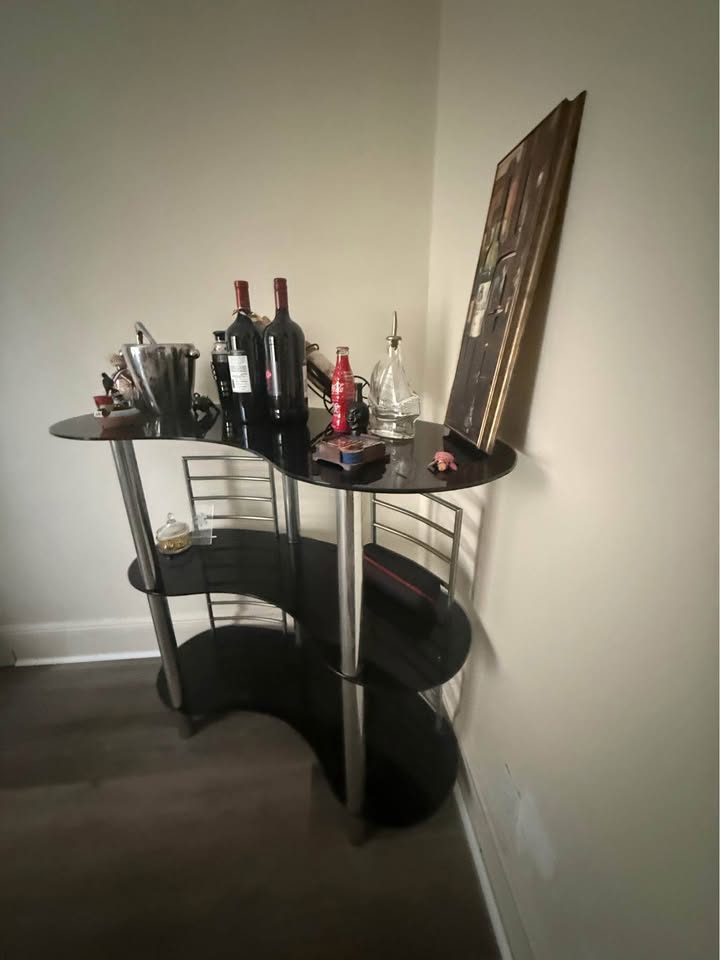 Modern Black & Chrome Bar Table with Shelves - photo 3