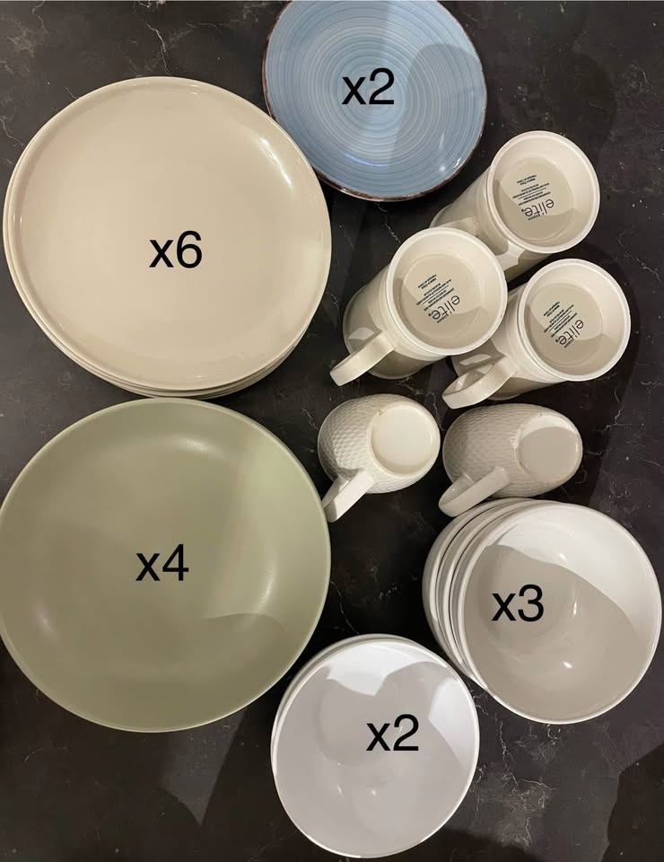 Plates, bowls and cups ($10 for all)