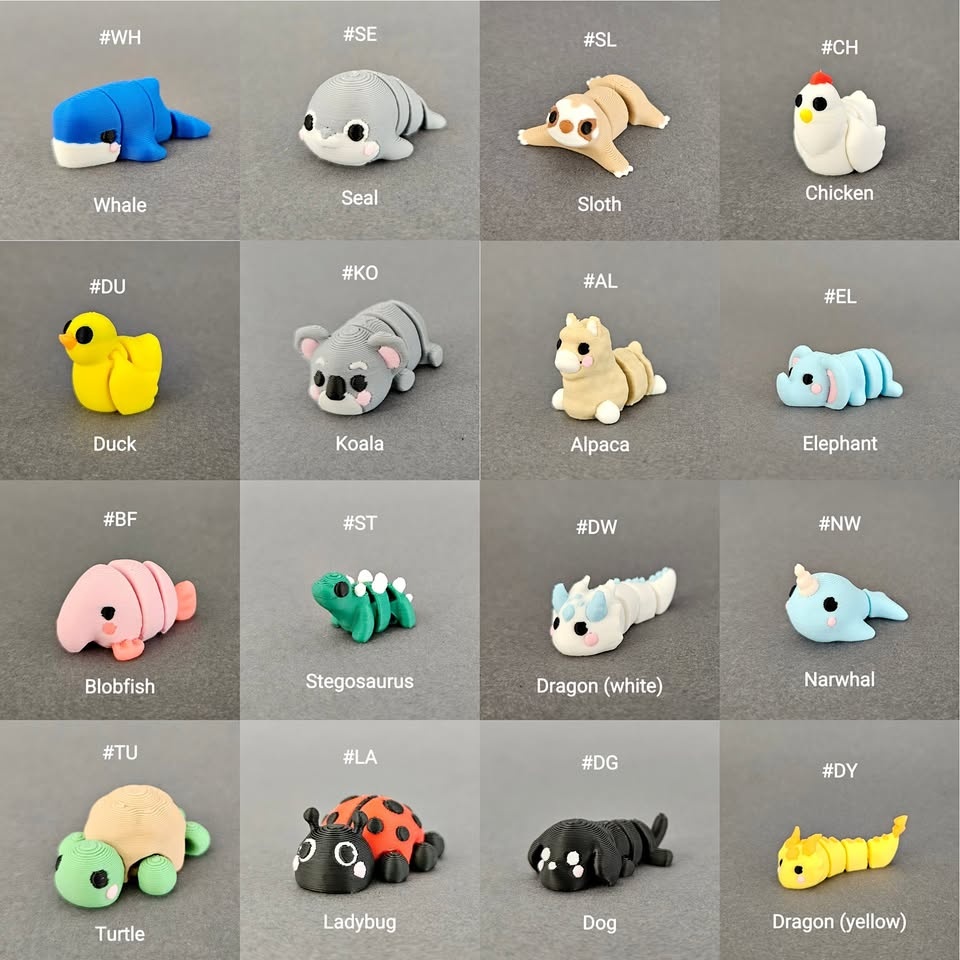 Articulated Mini Animals 3D Printed Fidget Toy | Desk Pet, Stres