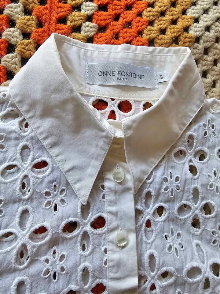 Anne Fontaine Eyelet Button-Up Shirt Dress - photo 2