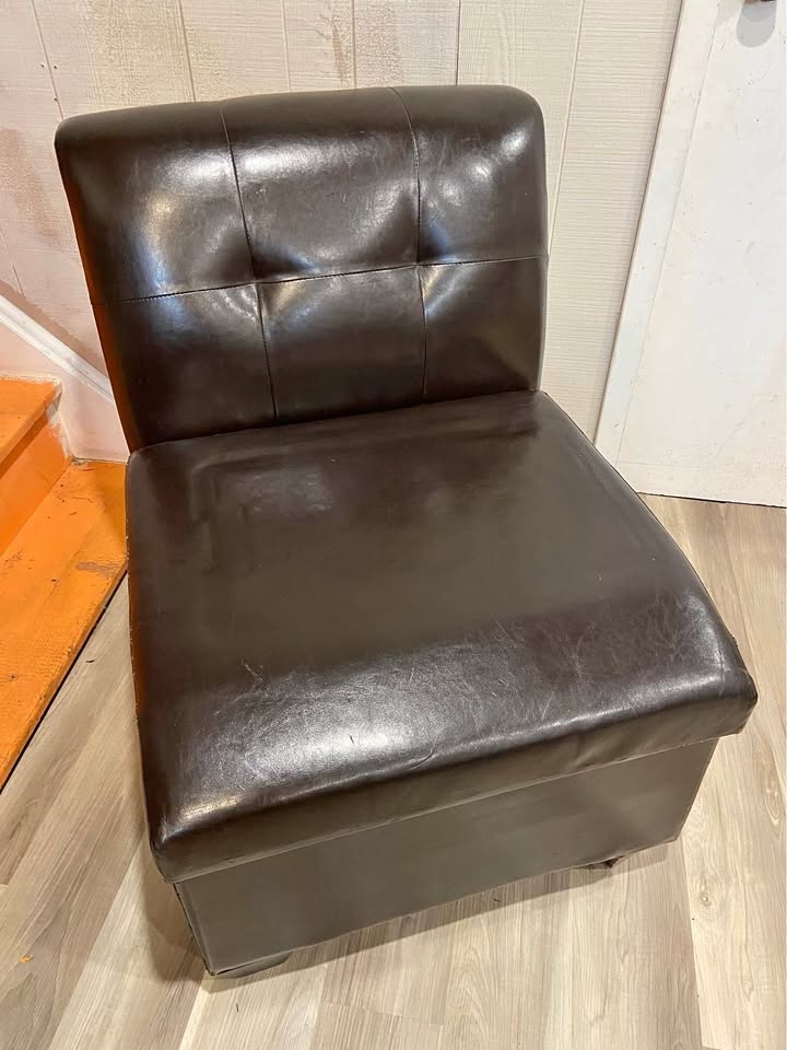 Dark Brown Faux Leather Chair with Storage