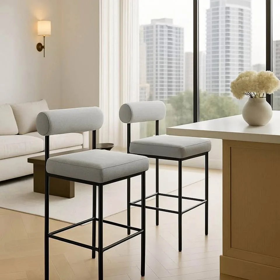 NATHAN JAMES Barstools - Light Grey - Set of 2 thumbnail