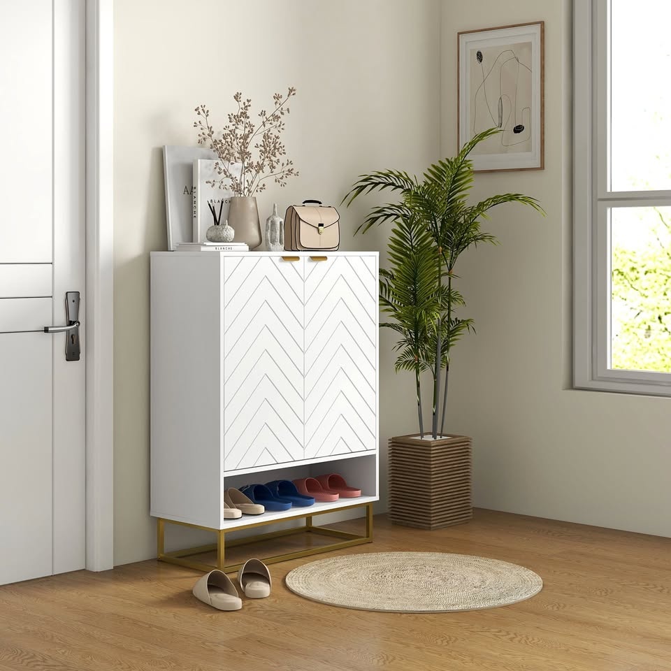 Homcom 37.4" 12-pairs Shoe Storage Cabinet, White