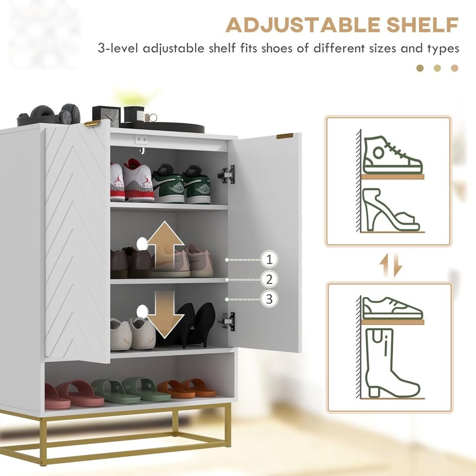 Homcom 37.4" 12-pairs Shoe Storage Cabinet, White - photo 3