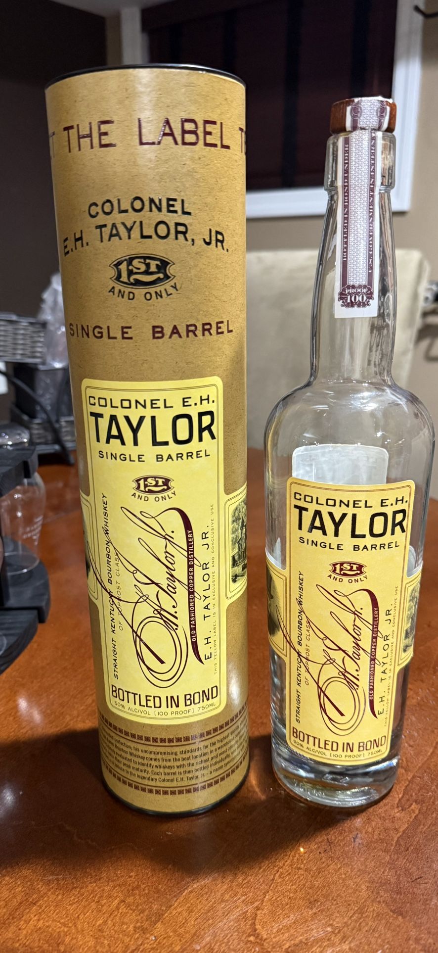 Empty Colonel E.H. Taylor Bottle and Tube
