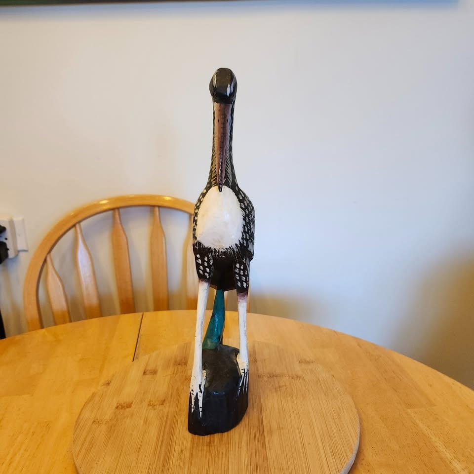 Hand Carved, Wood, Heron on Stand - photo 2