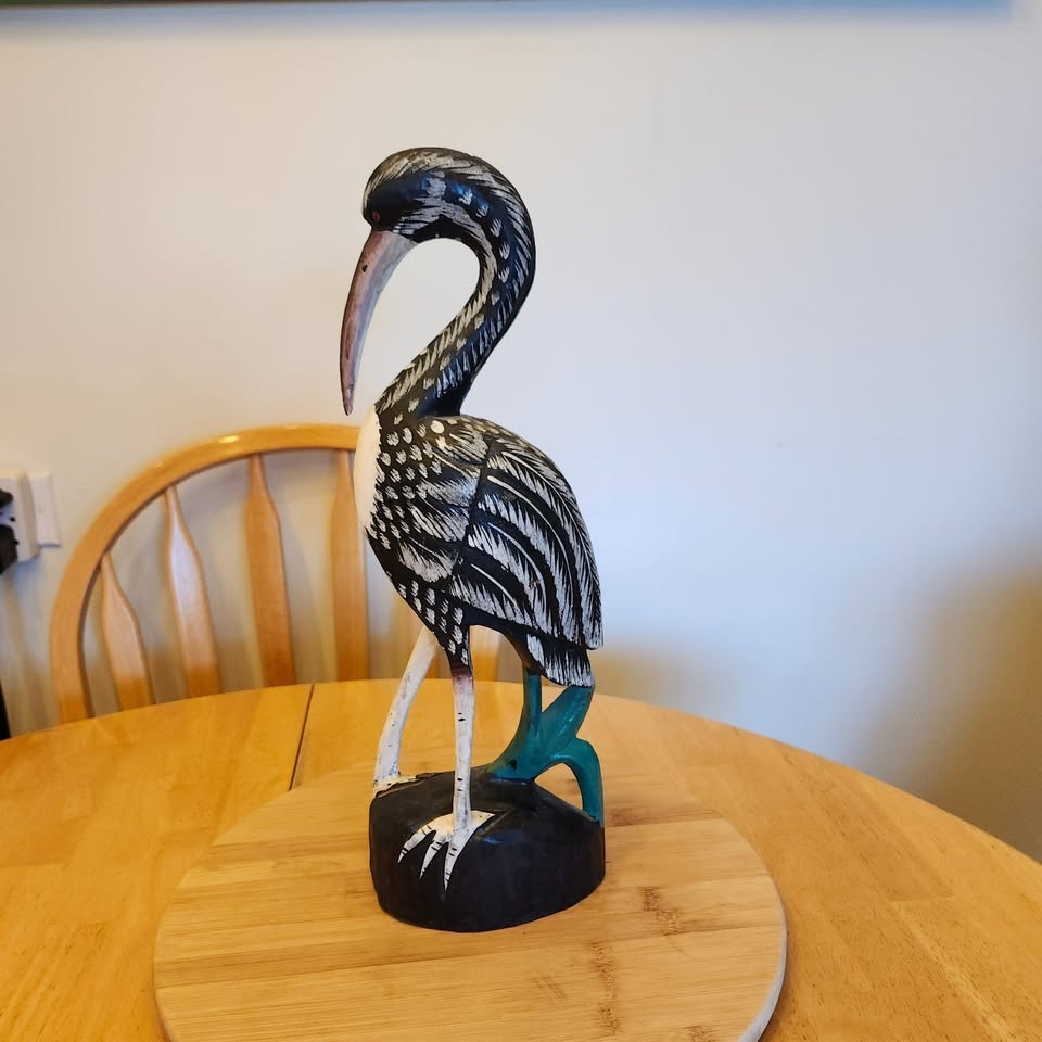 Hand Carved, Wood, Heron on Stand - photo 3