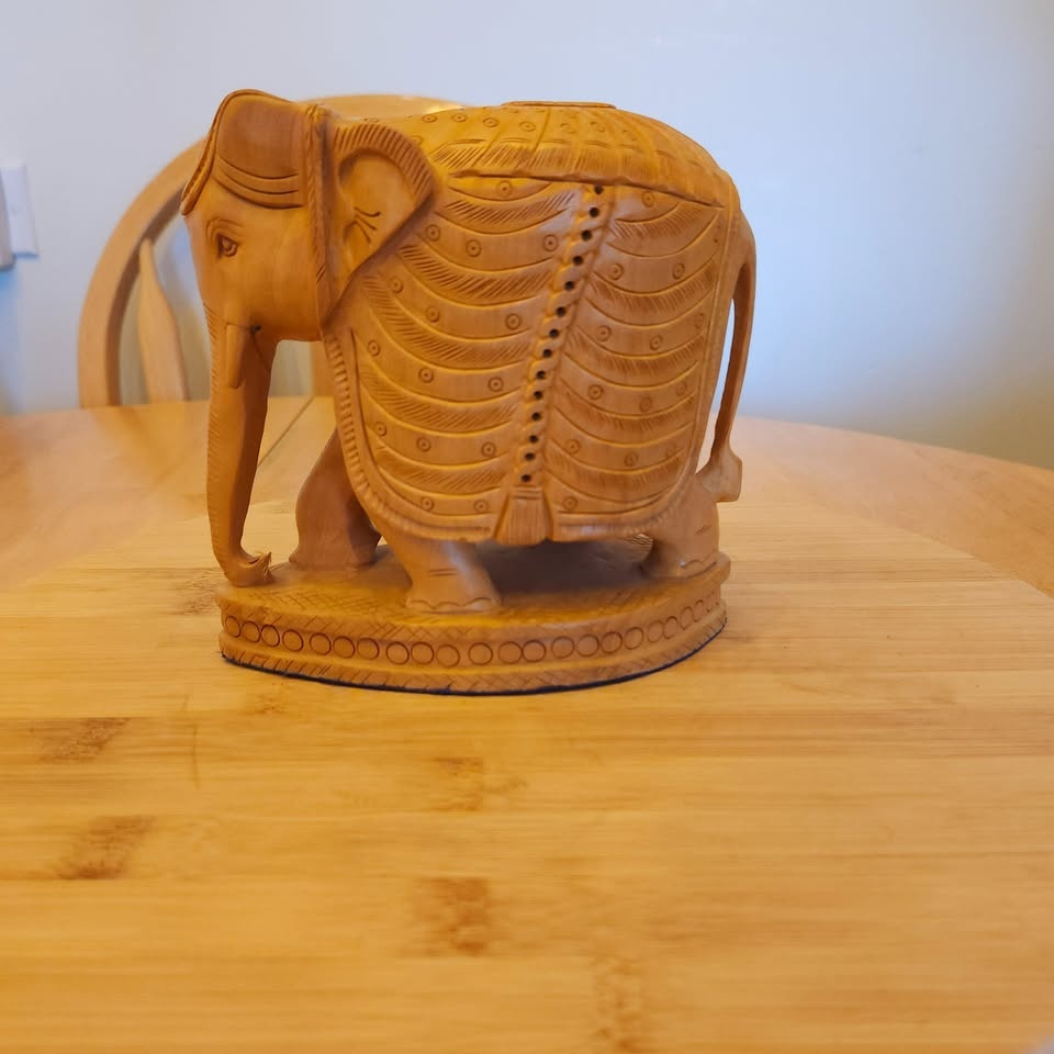 Hand Carved Wooden Elephant Figurine