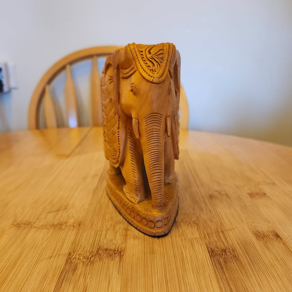 Hand Carved Wooden Elephant Figurine - photo 2