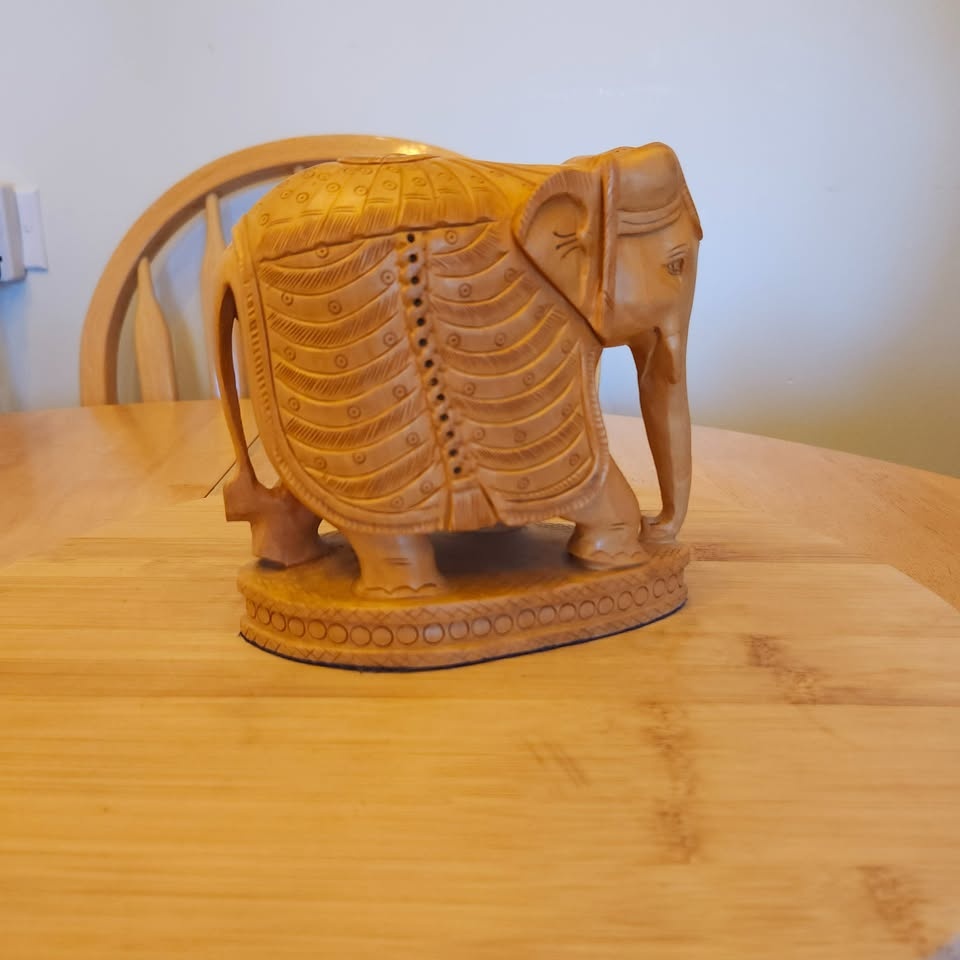 Hand Carved Wooden Elephant Figurine - photo 3