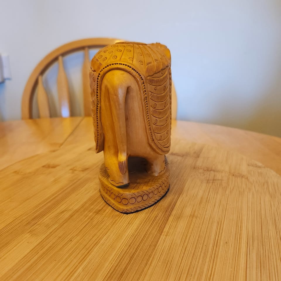 Hand Carved Wooden Elephant Figurine - photo 4
