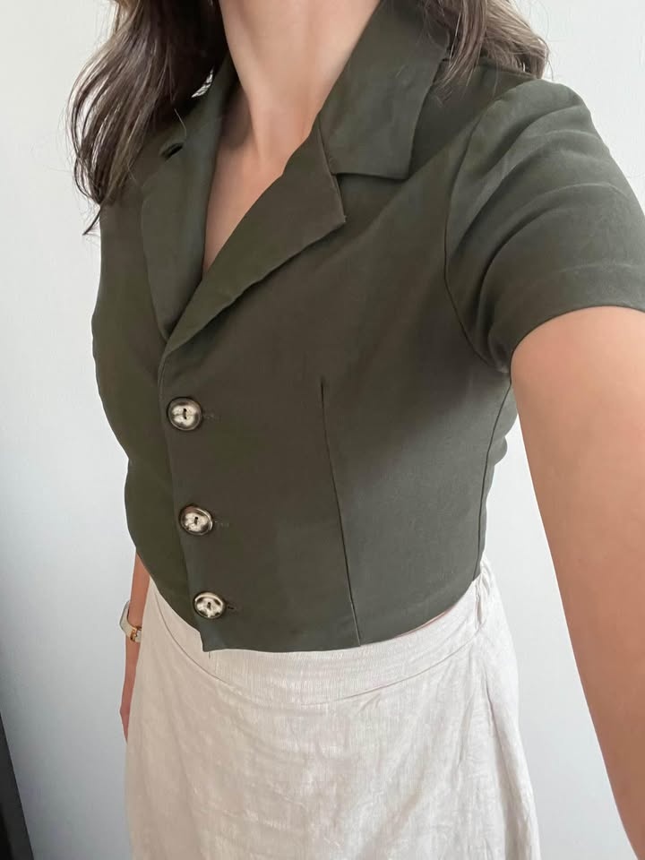 Simons Dark Green Cropped Button Up - photo 5