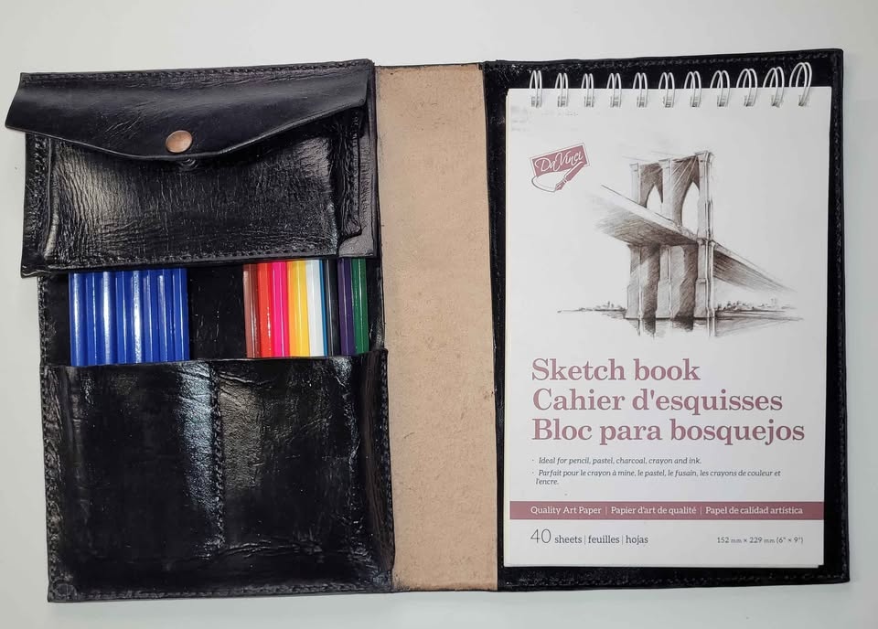 Black Leather Sketchbook Pad with Colored Pencils - photo 2