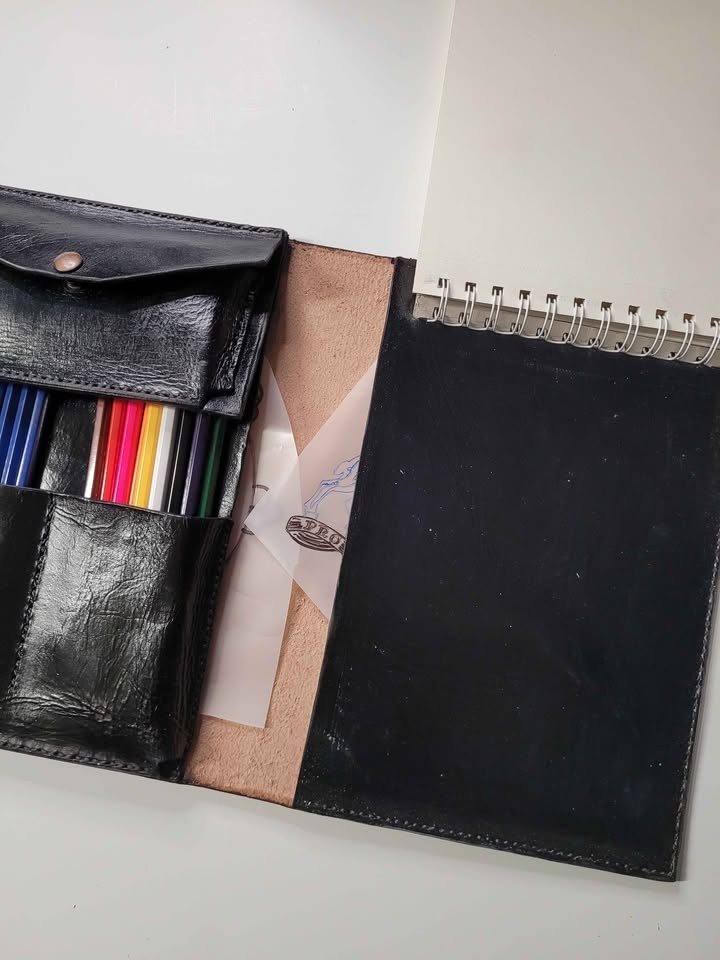 Black Leather Sketchbook Pad with Colored Pencils - photo 4