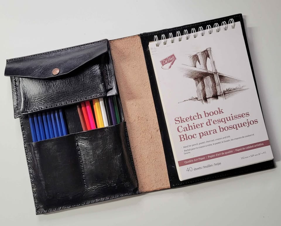 Black Leather Sketchbook Pad with Colored Pencils - photo 5