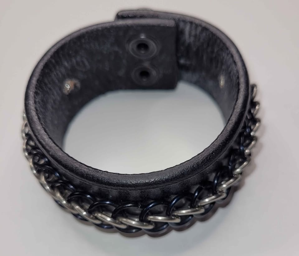 Black Leather and Chainmaille Bracelet - photo 2