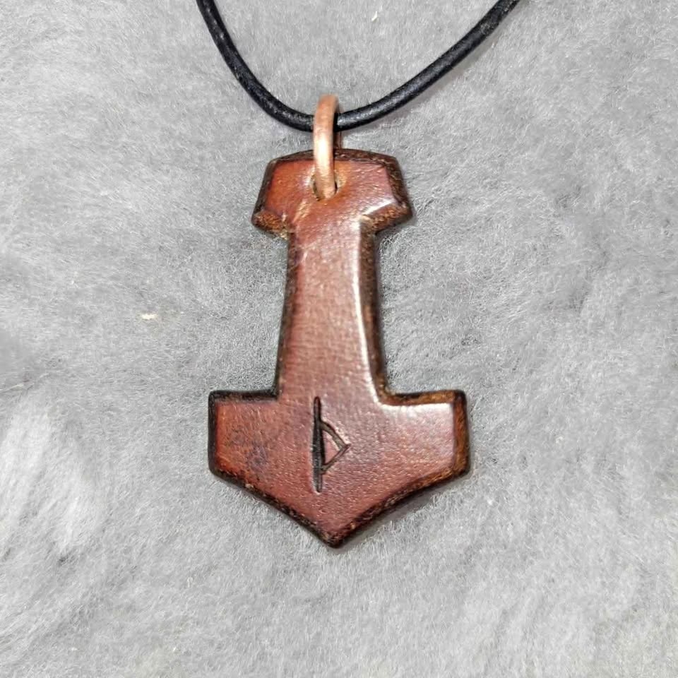 Handmade Leather Mjolnir Pendant