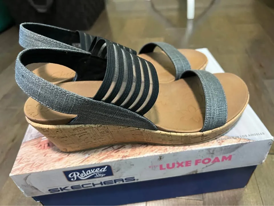 Sketchers luxe foam wedge sandals-NEW-size 10 image indicator(4)