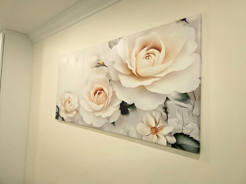 Abstract Floral Canvas – Oversized White Roses Wall Art