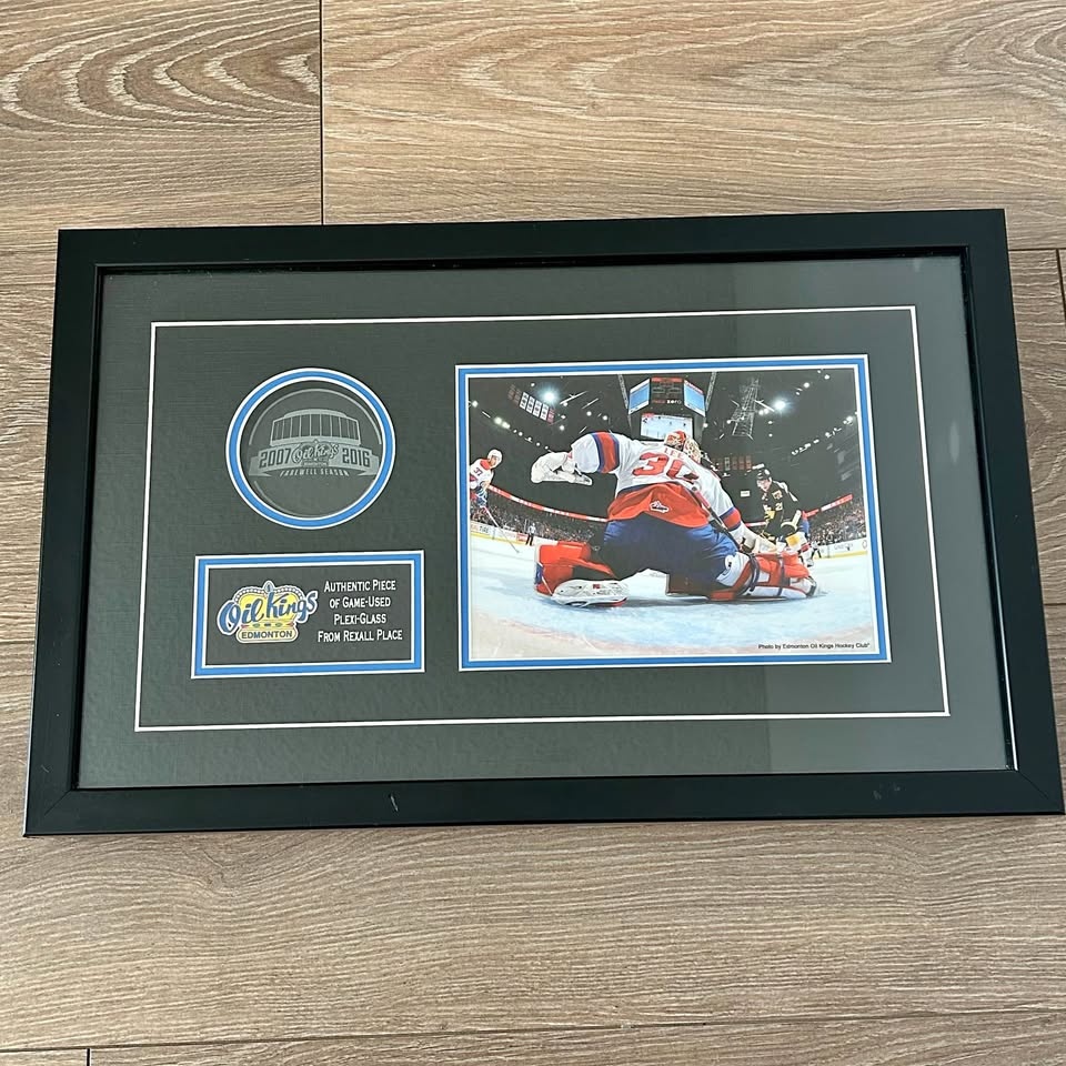 Edmonton Oil Kings Game-Used Plexi-Glass Framed Display