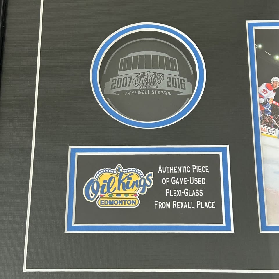 Edmonton Oil Kings Game-Used Plexi-Glass Framed Display - photo 2