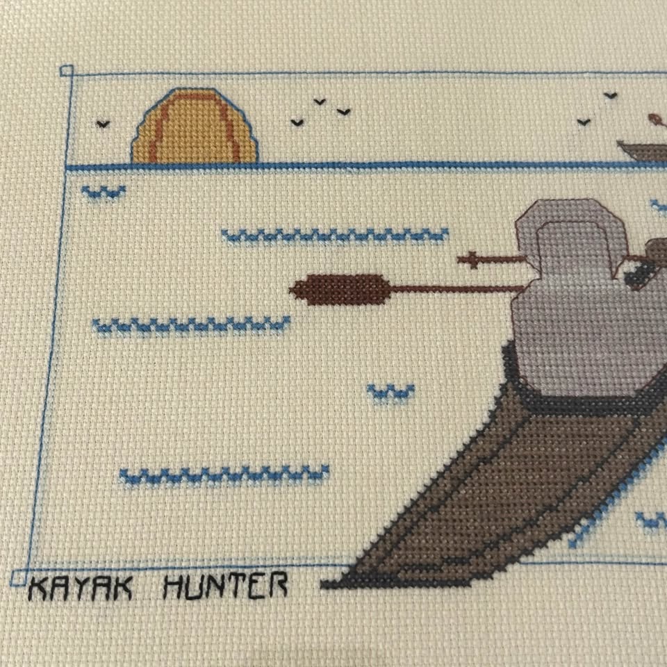 Vintage Framed Cross-Stitch “Kayak Hunter” (1989) - photo 2